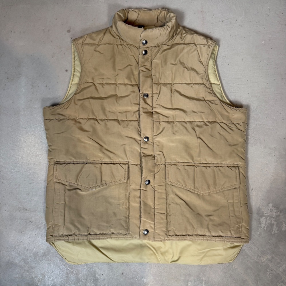 Vintage Woolrich Tan Quilted Puffer Vest Mens Snap Front Utility Pockets